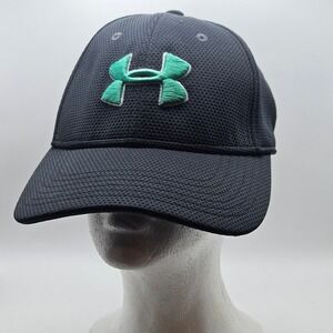 Under Armour Men's Black Textured Baseball Cap Green Logo Size MD LG